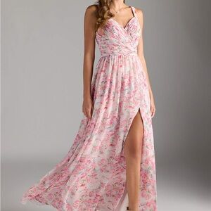 Azazie Chanel Elegant Pink Floral Maxi Bridesmaid Dress